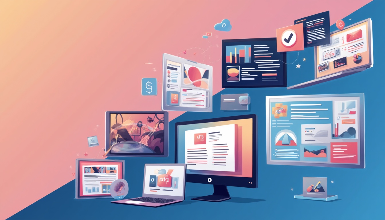 Un ghid vizual cu elemente futuriste despre creare site de prezentare în 2026, cu accent pe tehnologie și succes online.